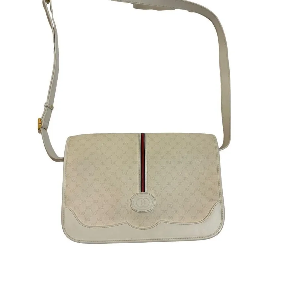 Gucci white Gg canvas and leather cross body bag